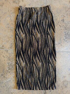 Aqua Zebra Print Gold and Black Glitter Midi Skirt [NWT]